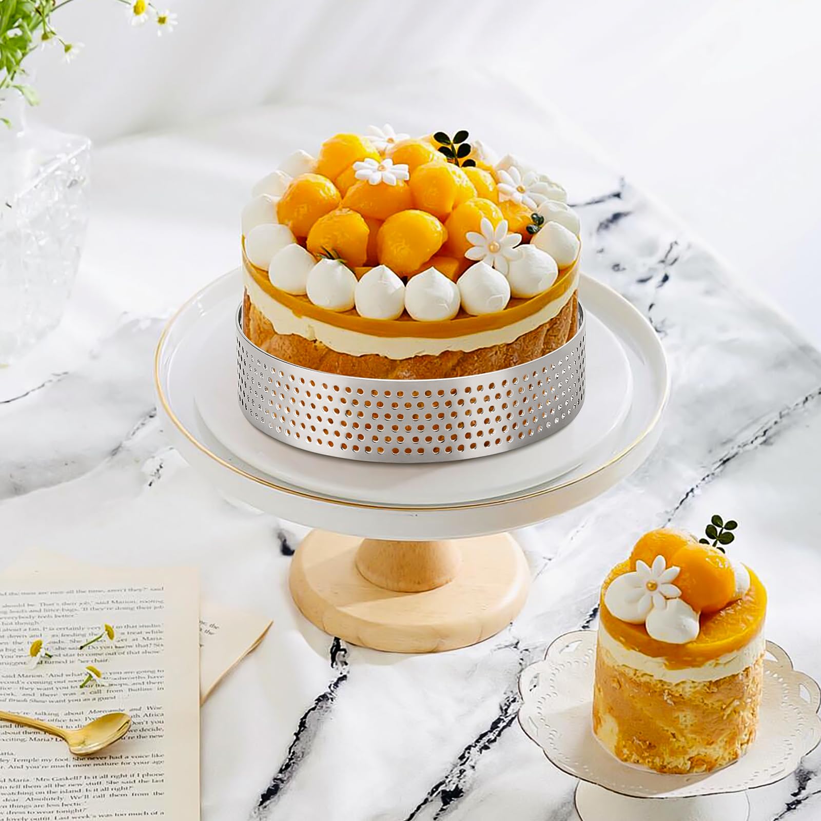 Cercle à Pâtisserie Ø 8 cm 6 Pièces, Acier Inoxydable 430 Perforé, Moule à Tartes Gâteaux Pizzas