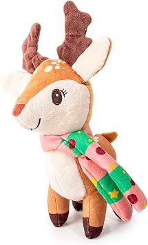Hollypet Christmas Squeaky Plush Stuffed Durable Dog Toys, Cute Puppy Chew Toys for Small, Medium and Large Breed Dogs, Standing Elk
