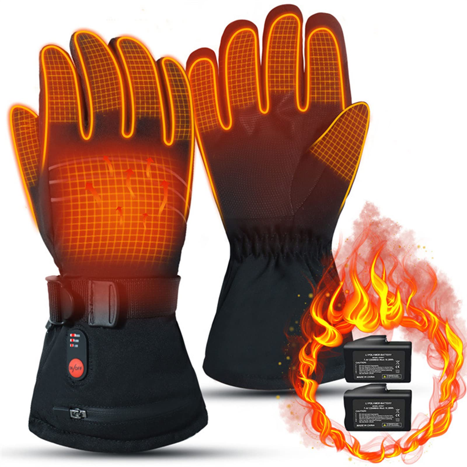 CHEWYNP Guanti Riscaldati Ricaricabili - Guanti da Sci Riscaldati Elettrici per Uomini Donne, Guanti da Moto con Batteria Ricaricabile, Guanti da Snowboard Equitazione Escursionismo Guanti