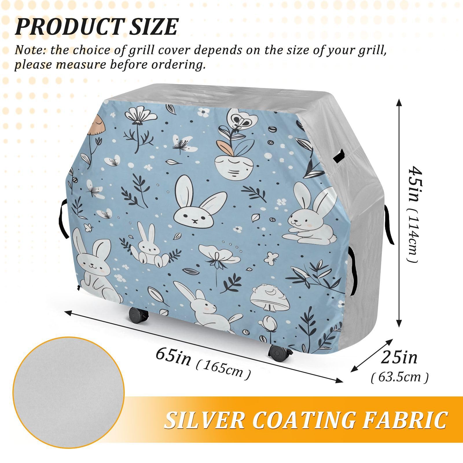 Copertura per barbecue 165 pollici resistente alla neve per barbecue all'aperto Ute Animal Bunny Willow Powder Blue