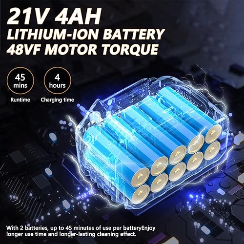 Miniatura 2 de Vagueior Lavadora a presión inalámbrica, lavadora de energía portátil sin escobillas de 970 PSI, con dos baterías de 4.0 AH, regulación de presión