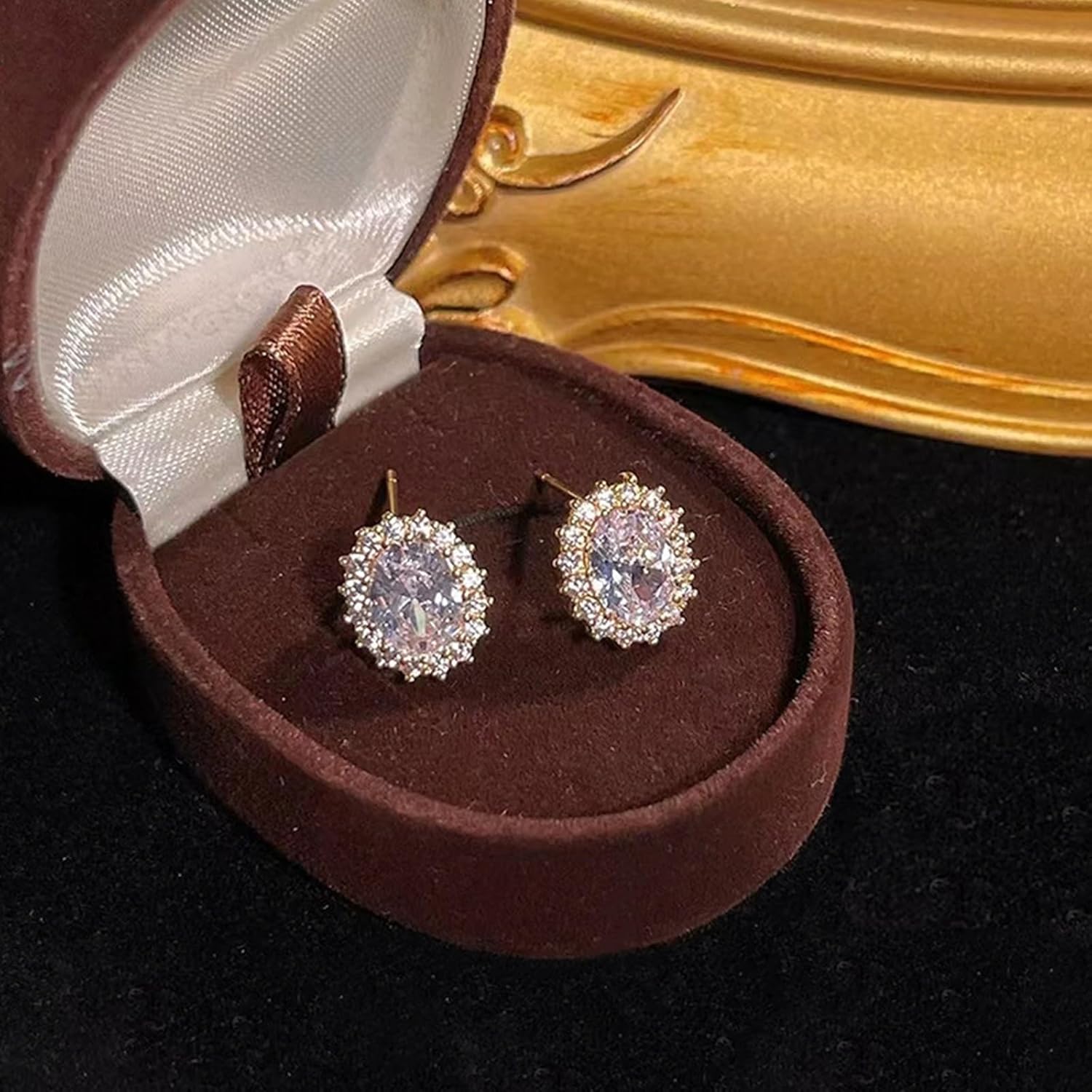 Crystal Cubic Zirconia 18K Gold Plated Stud Earrings Elegant Halo Design Minimalis Hypoallergenic CZ Earrings Diamonique Round Earrings for Women - Image 8