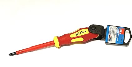 Hilka Tools 33912100 - Destornillador aislado PZ2 VDE (100 mm), color rojo y amarillo