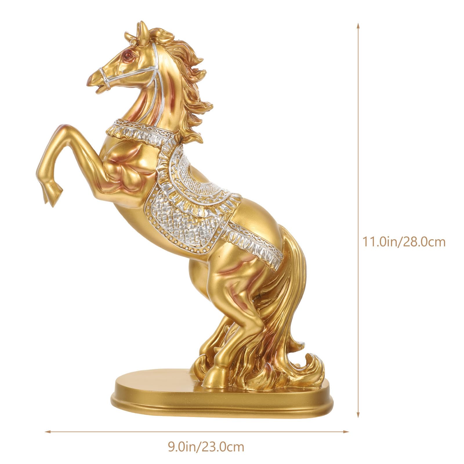 Statuetta Cavallo in Resina Oro, Figura in Piedi per Studio e Ristorante