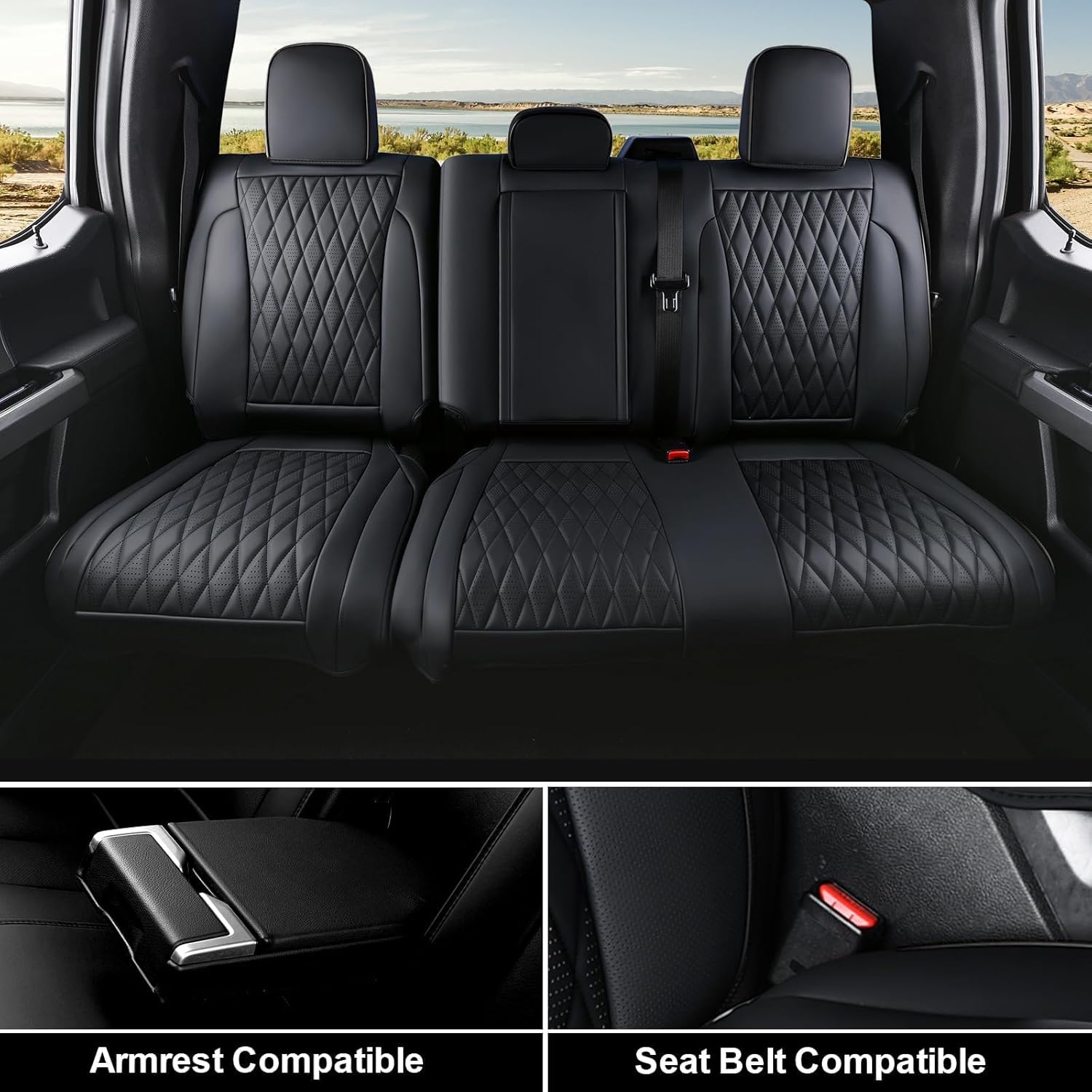 Coverado Leather Seat Covers Full Set Fit for Ford F150 F250 F350 F450, Waterproof Ford F150 Truck Seat Covers Fit for 2015-2026 F150 and 2017-2026 F250 F350 F450 (Black)