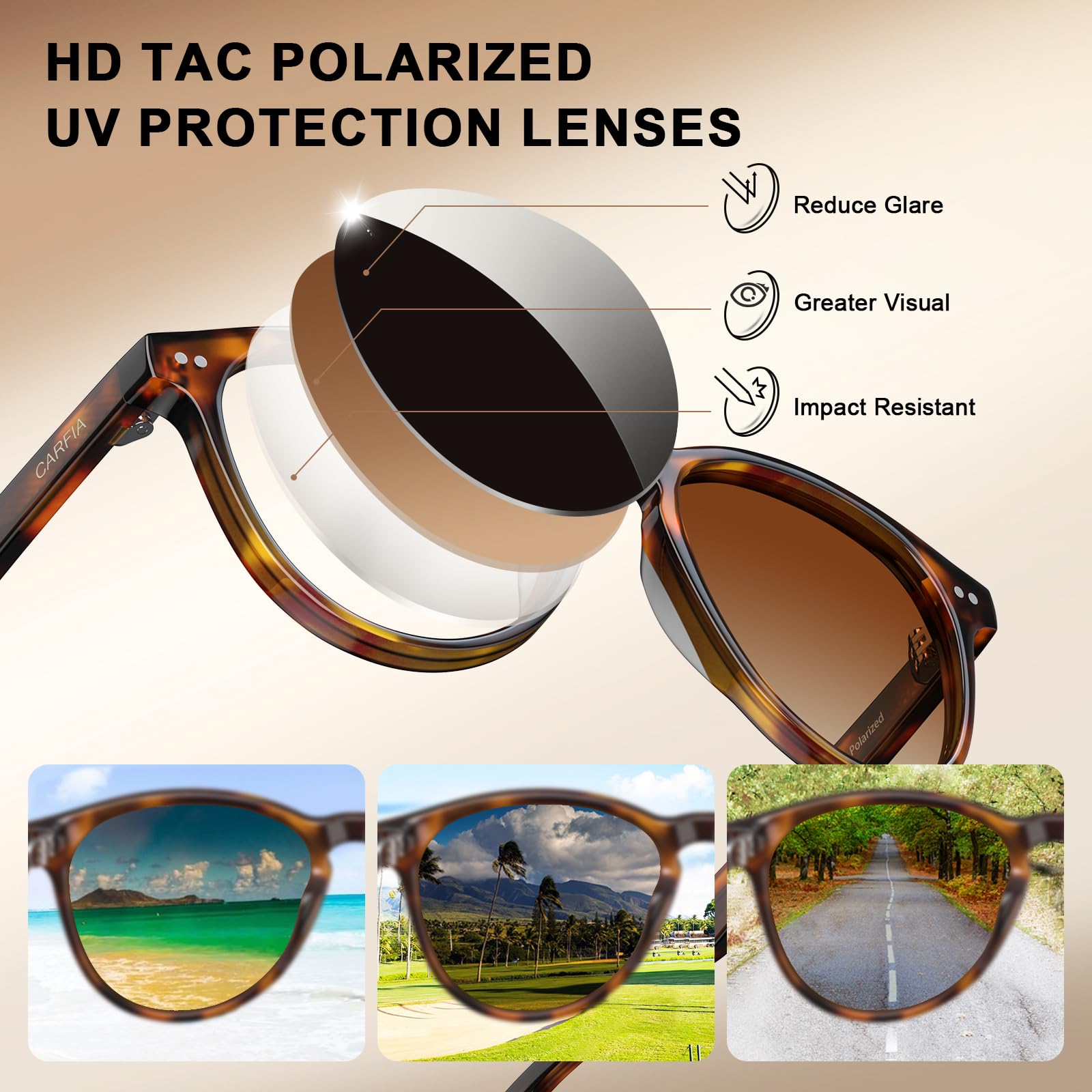 CARFIA Retro Sonnenbrille für Damen Polarisiert UV400 Schutz Kleine Gesicht | Elegant Rund Acetate Sunglasses, Schildkröte Muster, Geschenk für Schmal Gesicht Frauen & Ältere Jugendliche, Brillenetui