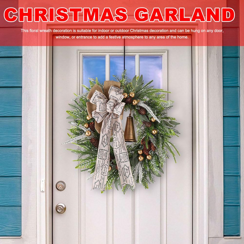 Starnearby Couronne de Noël Porte Artificielle avec Pommes de Pin et Poinsettia, Couronne de Noel Lumineuse LED, Guirlande de Noël, Couronne Noel Porte Lumineuse, Décoration de Noël (H-60 cm)