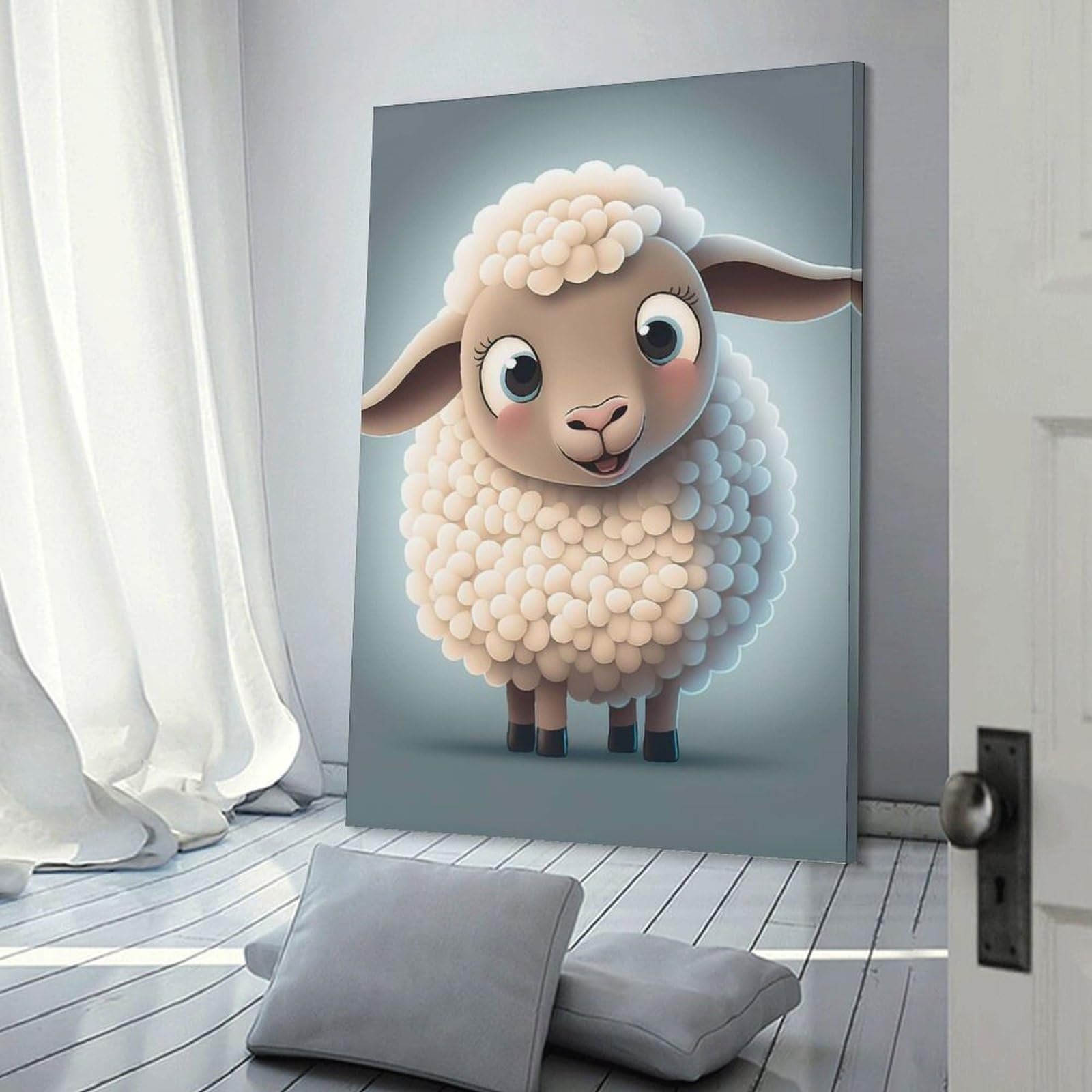Junmoney Cute Lamb Wall Art Print, 24x36inch(60x90cm), for Bedroom Decor, Cosy Corners Or Studios, Decorative Wall Art for Cosy Rooms
