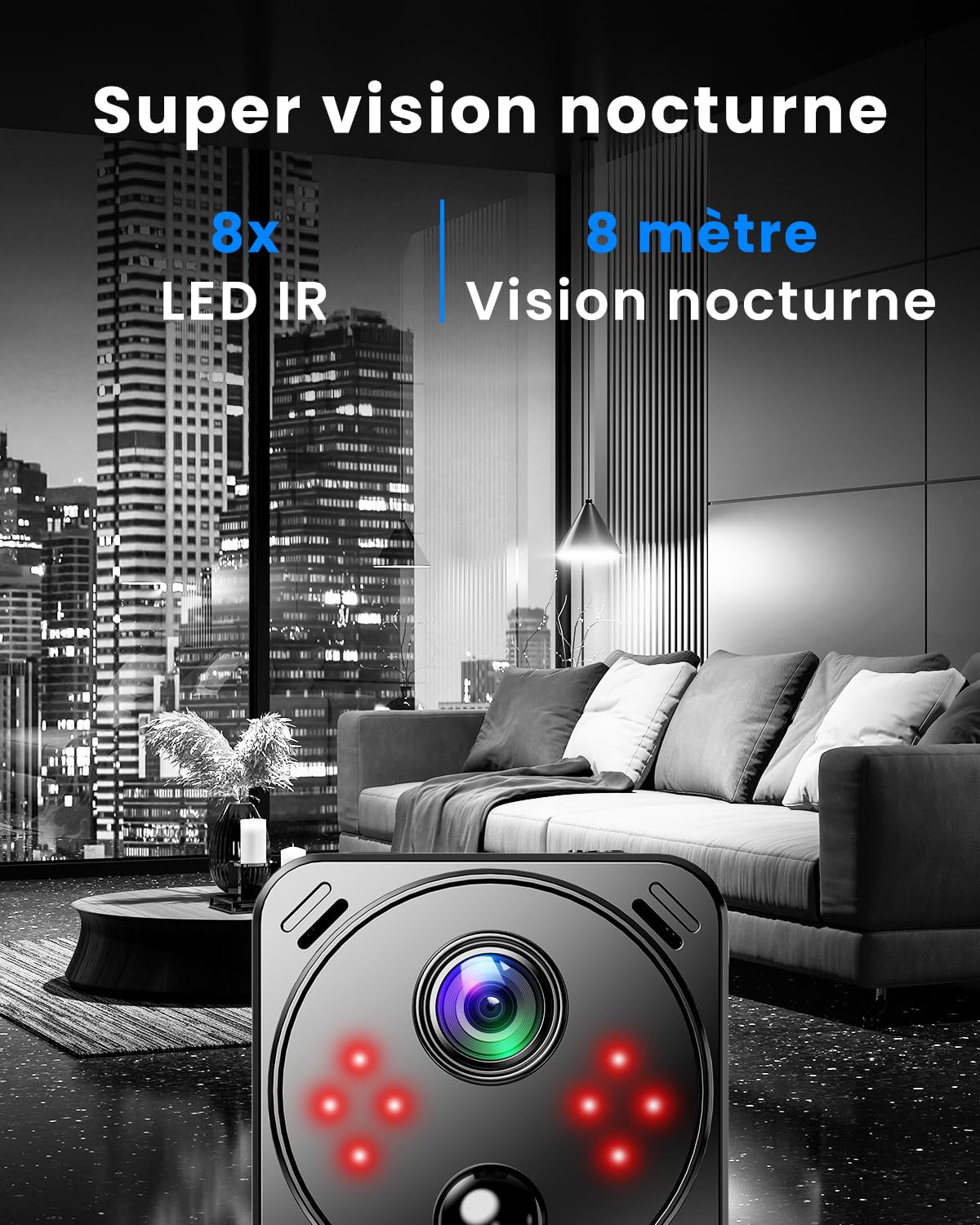 Mini caméra espion cachée 4K 2,4 G/5 G WiFi sans fil avec vision nocturne, détection de mouvement AI, stockage Cloud et SD, longue durée de vie de la batterie