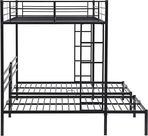 Miniatura 159 de Litera en forma de L individual sobre cama matrimonial adjunta, litera triple de metal con escritorio y tobogán integrados, marco de literas de