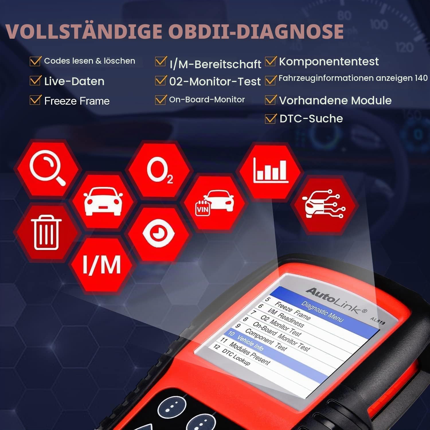 Autel AutoLink AL619 OBD2 Scanner, Auto ABS SRS Diagnosegerät | Zurücksetzen der ABS SRS Warnleuchten, OBDII Funktion mit Live-Daten, Ready-Test, Erweiterte von ML619/ ML519/ AL519