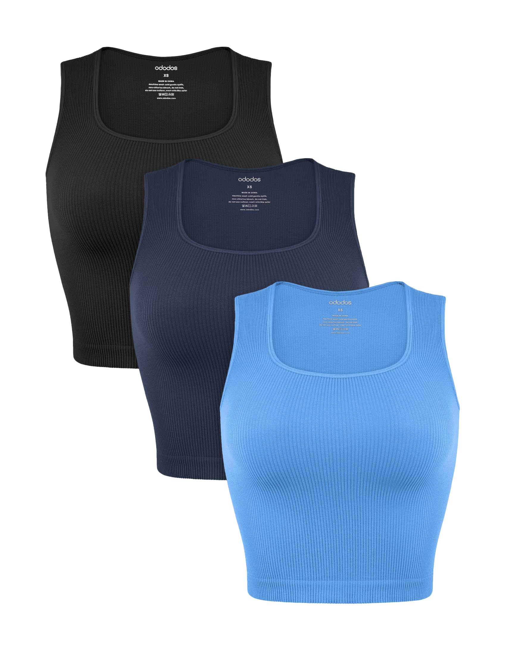 ODODOS Seamless Square Neck Tank for Women Ribbed Soft Sleeveless Longline Crop Tops