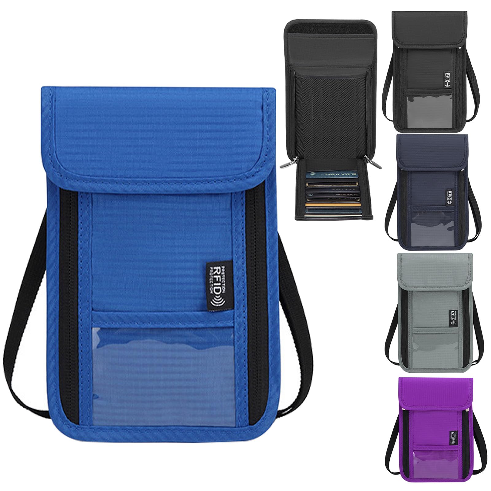 GOSLYLY Brustbeutel mit RFID Schutz, Unisex Reisegeldbeutel für Herren Damen, Reise Dokumente Tasche für Passport Organizer (Hellblau)