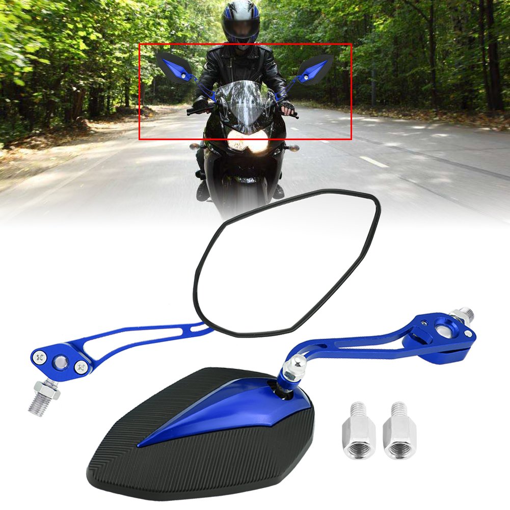 KIMISS Rétroviseur moto universel Rétroviseur latéral pour scooter 8mm 10mm (Bleu)
