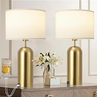 Gold Lamps Set of 2 Touch Control 3-Way Dimmable Bedside Nightstand Lamp...