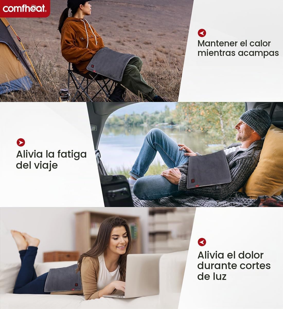 Almohadilla térmica recargable con batería, almohadilla térmica inalámbrica pesada recargable para viajes, 3 ajustes de calor, alivio del dolor para espalda, hombros, abdomen, 11 x 17
