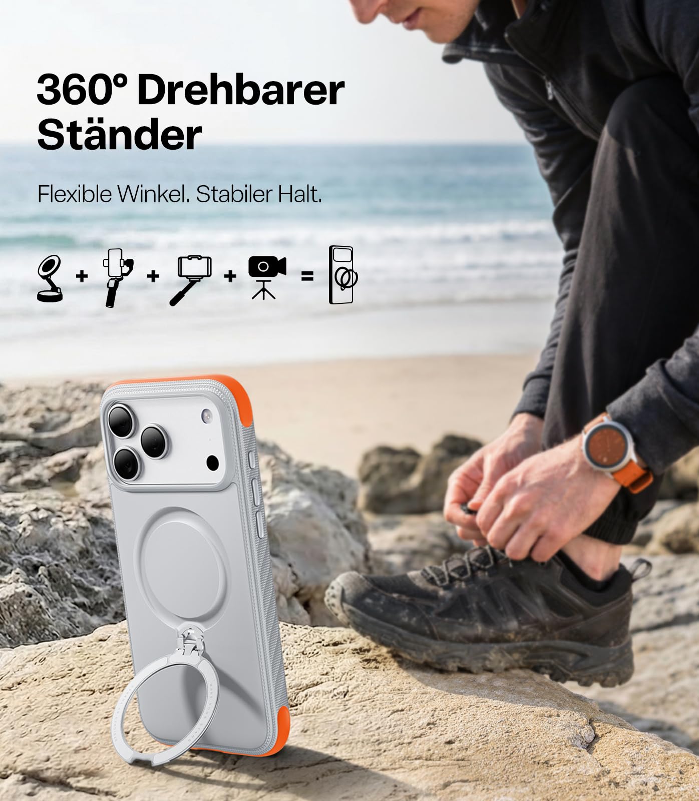 TORRAS für iPhone 17 Pro Hülle + Panzerglas,Ostand Q3 Rugg Hülle Extrem Rutschfest mit 360°-Ständer für MagSafe + 2 Stück 9H+ Schutzfolie, 3D Full Screen, Auto-Montage, Kratzfest
