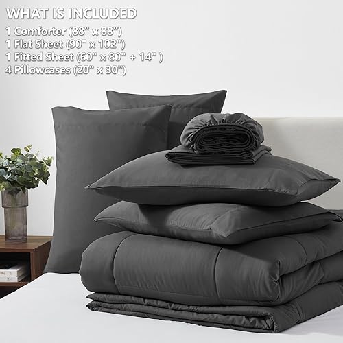 Miniatura 6 de CozyLux Juego de edredón Queen - Juego de cama de 7 piezas en una bolsa, color gris oscuro, juegos de ropa de cama Queen con edredón acolchado para
