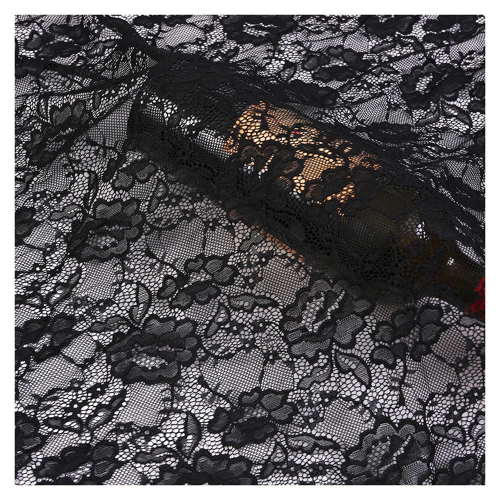 Tessuto di pizzo, 2 m x 150 cm, al metro, in pizzo nero, motivo floreale, per cucire, tessuto elasticizzato in tulle, per matrimoni, fai da te, tovaglia