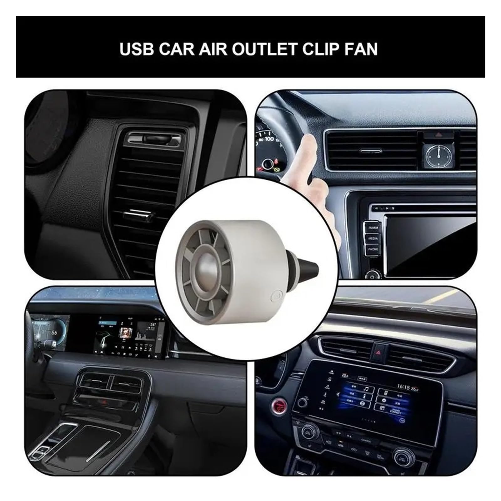 Ventilador Portátil Doble Para Coche Mini Ventilador Refrigeración Clip Salida Aire USB Pequeño Con Iluminación Ambiental 3 Velocidades Eléctrico Ajustable(Khaki)