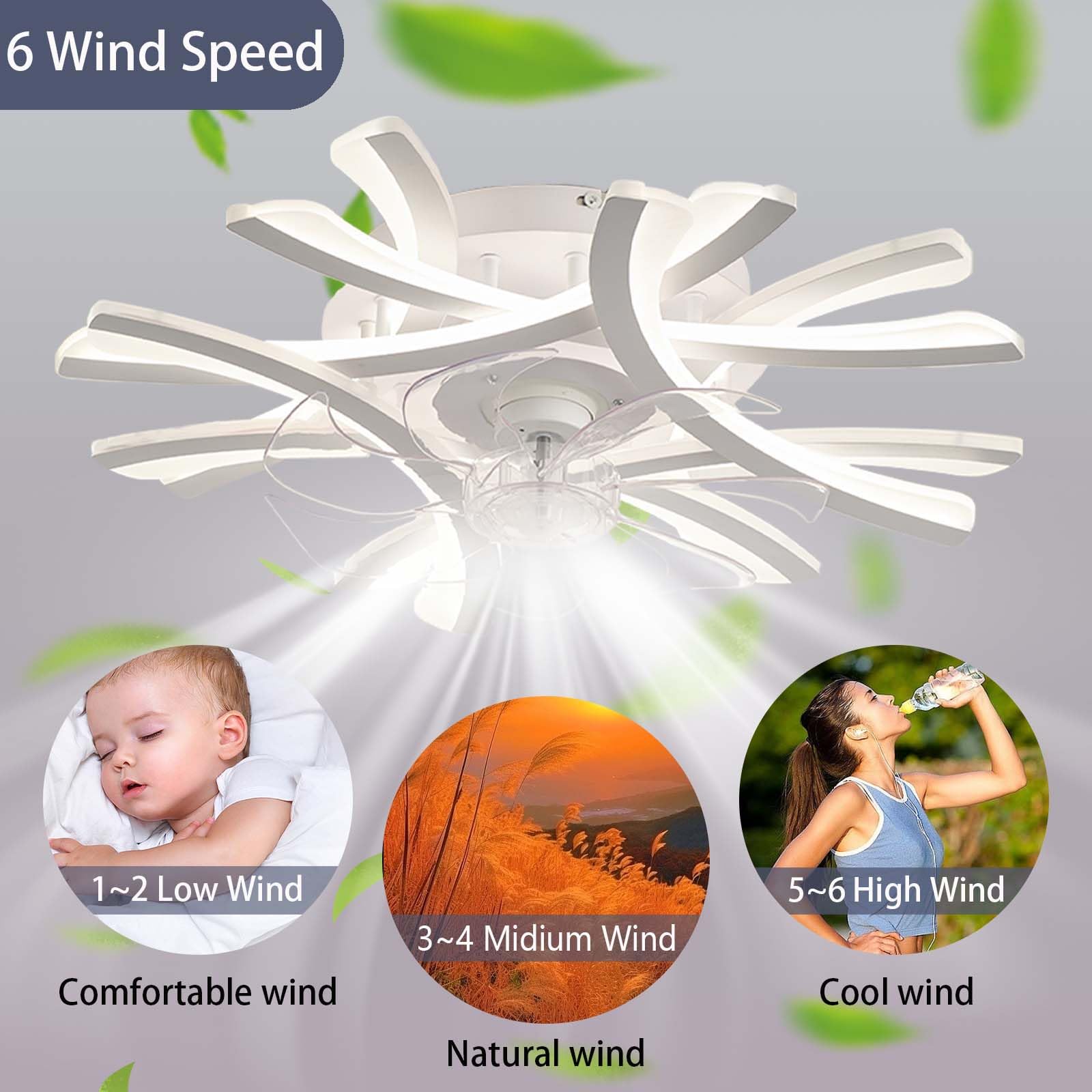 Lampa LED Z Wentylatorem Sufitowym Wentylator Sufitowy Z Możliwością Przyciemniania, Oświetleniem I Pilotem Cichy, 6-biegowy Wentylator Ze Światłem Do Sypialni I Salonu