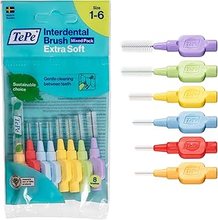 TePe Interdentalbürste, Extra Soft, Mixed Pack, 0,45-1,1 mm/ISO 1-6, 8 Stk., Plaque-Entfernung, für kleine bis sehr große Zahnlücken