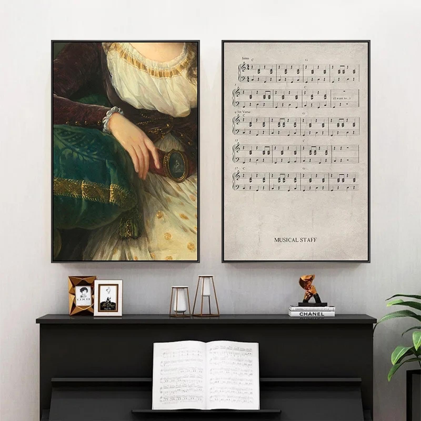 KEMEIQI Dipinto su tela per pianoforte classico, spartiti per pianoforte, poster e stampe, artiste nella storia, arte murale, decorazione per soggiorno, 80x160cmx2 senza cornice