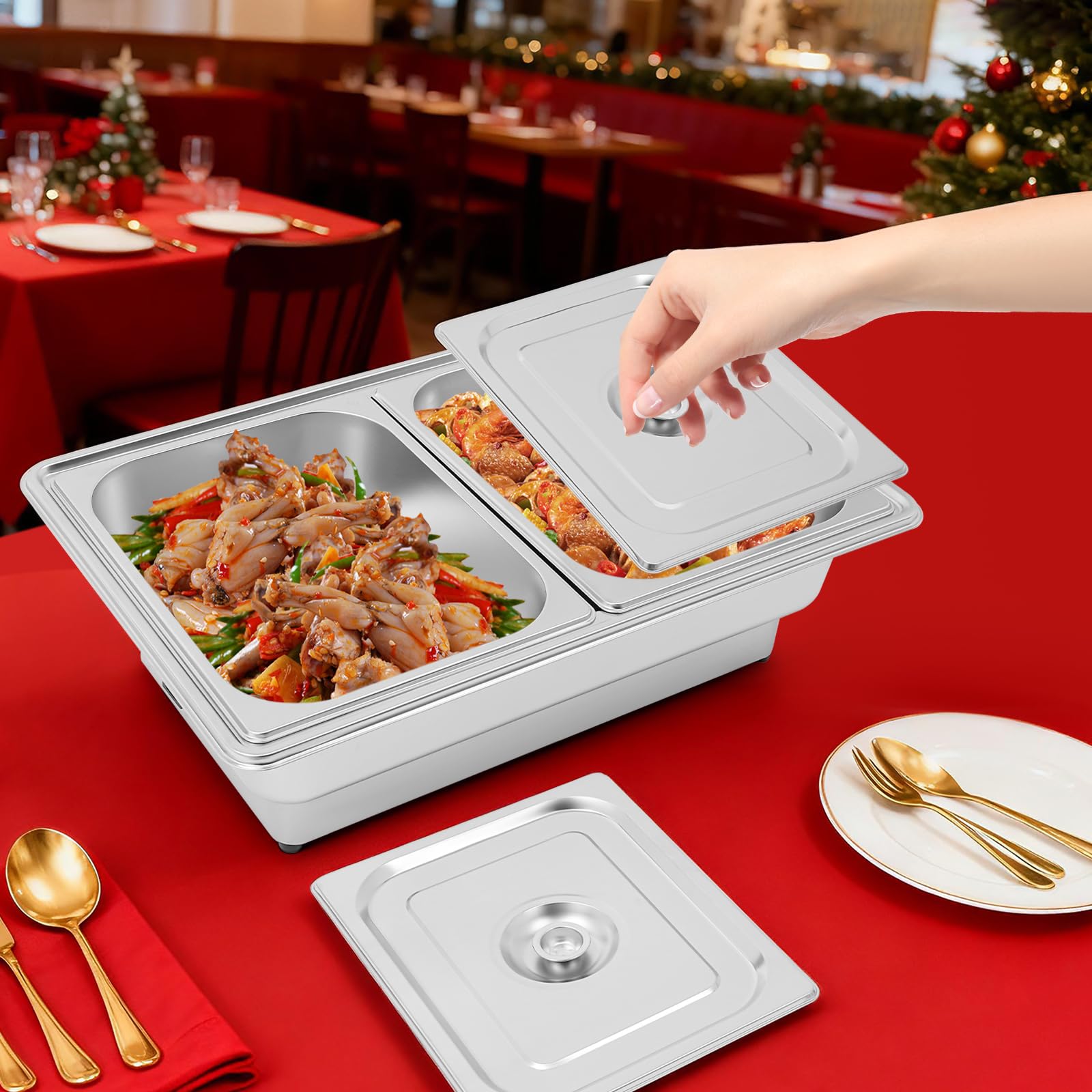 Contenitore termico per alimenti | piastra di conservazione del calore | contenitore termico per alimenti | 600 W | capacità 13,5 l | 2 padelle in acciaio inox | regolazione della temperatura 35 – 80