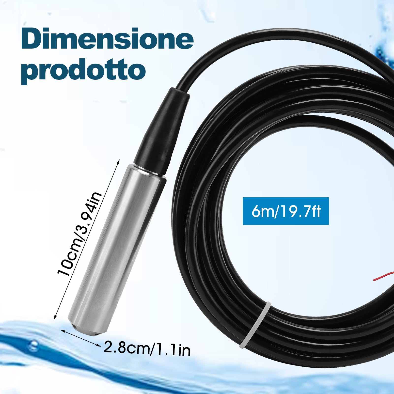 Trasmettitore di livello liquido, Trasmettitore di livello dell'acqua DC24V, 6m Cavo Impermeabile, Output di trasmissione 4-20 mA, rilevare gamma 0-5m per Rilevare L'acqua