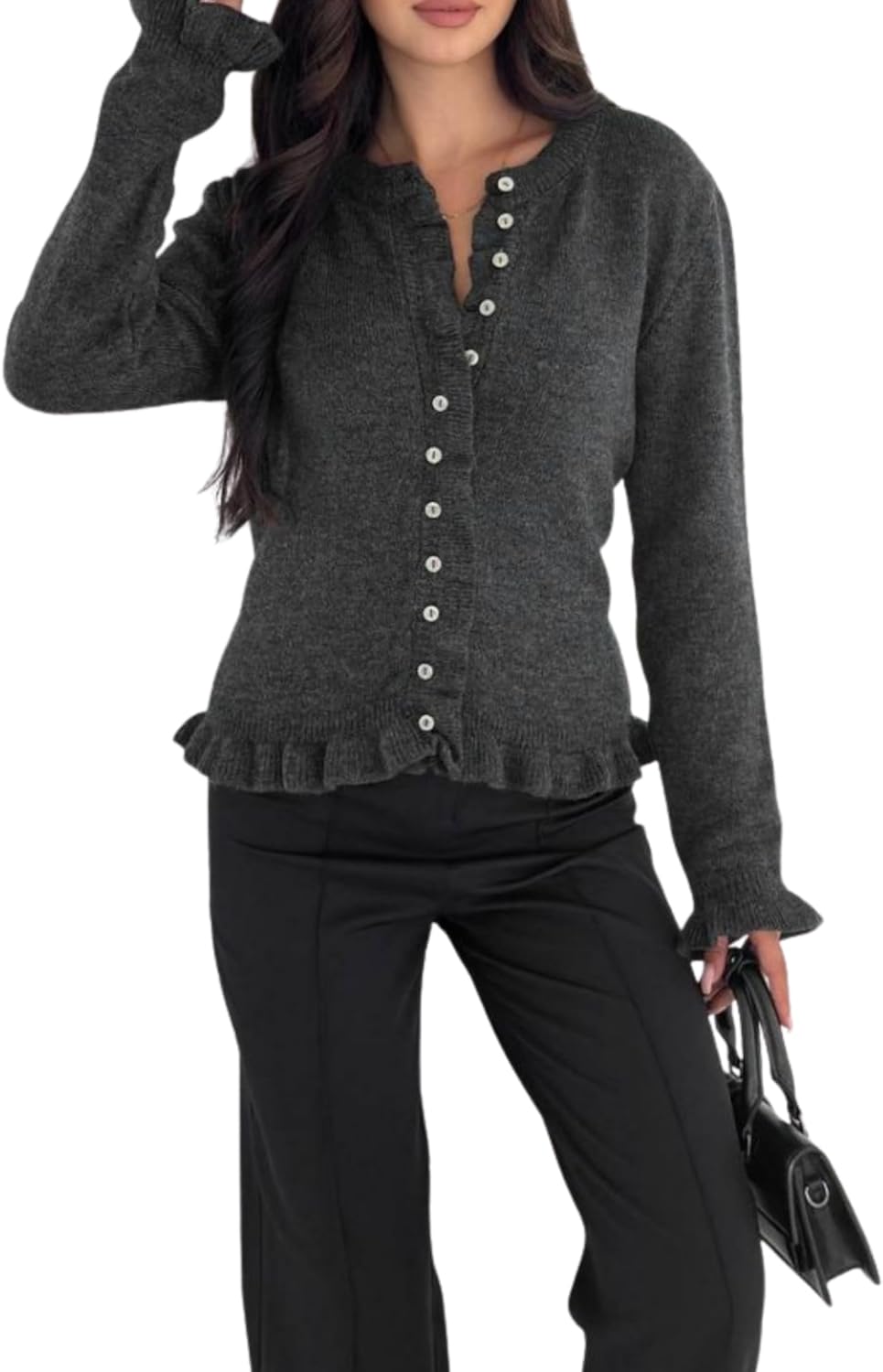 Lightweight crew neck cardigan for summer, open front style.