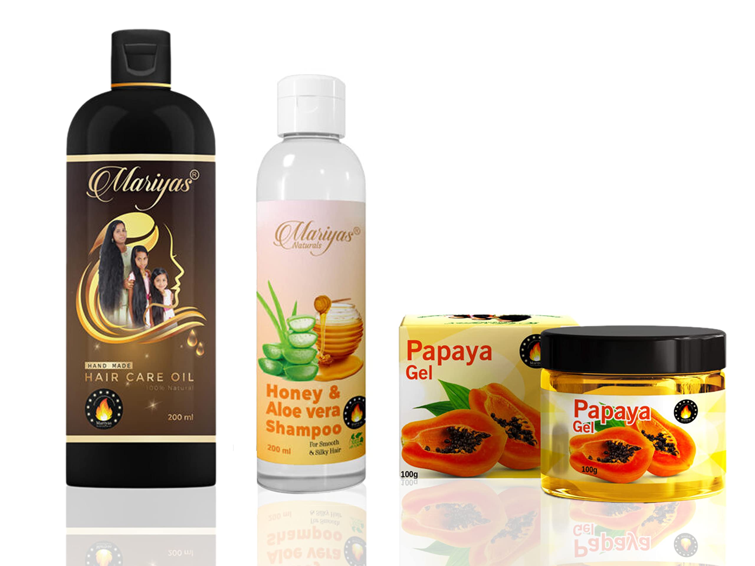 Mariyas Herbal Mariyas Natural Hair Oil 200ml,Honey Aloevera Shampoo 200ml & Gel (Papaya Gel)