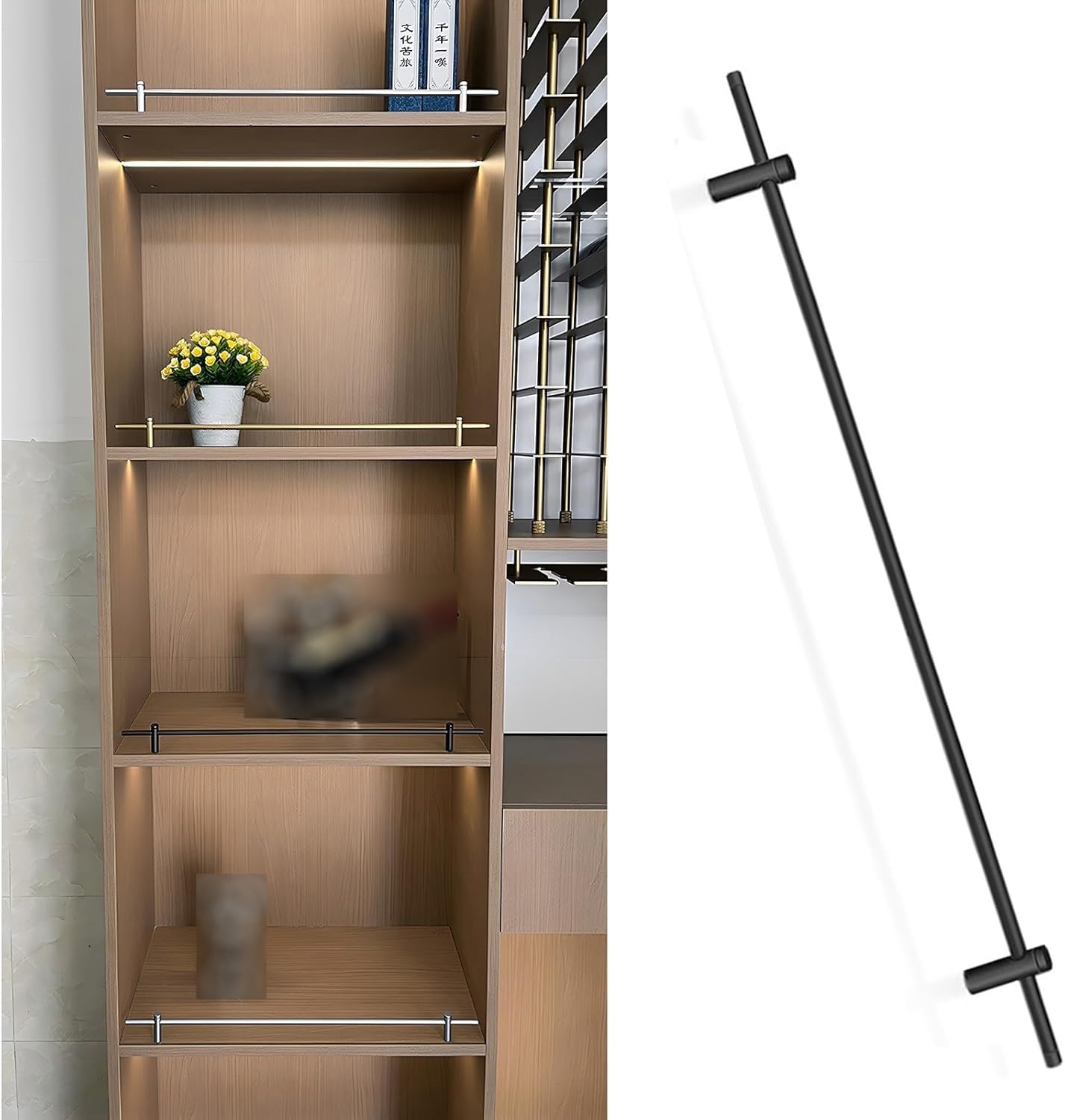 Aluminium-Regalschiene, 14–42 Zoll Lange schwebende Regalgeländerstange, Schrankzaun, dekorative Leitplanke for Sammlerstücke(Black-4 Pack,40in/102cm)