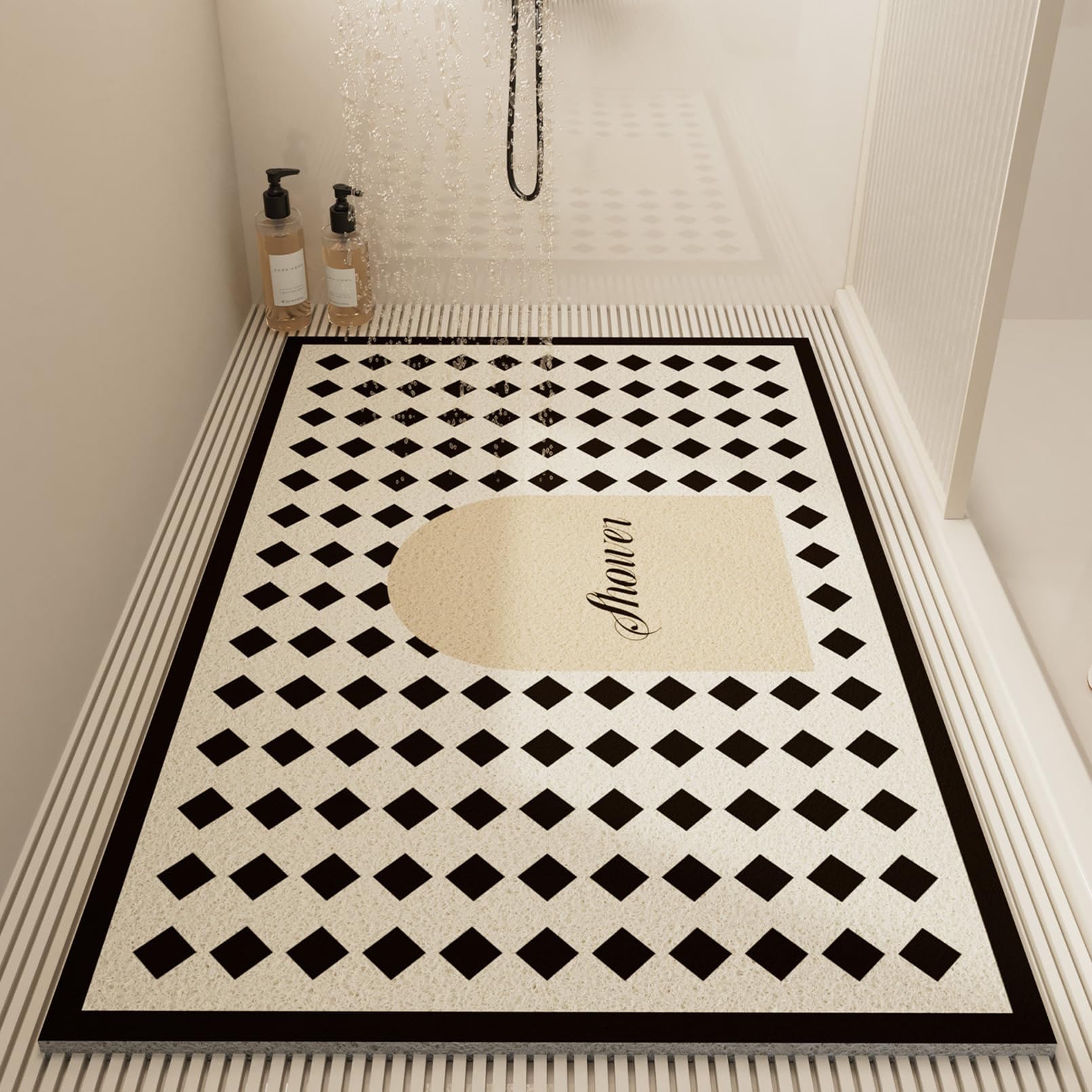 Alfombrilla de ducha antideslizante Loofah de masaje suave para cuarto de baño, zonas húmedas, alfombrilla de bañera antideslizante, lavable, cortable, secado rápido, 80 x 150 cm
