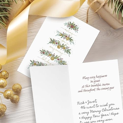 Miniatura 5 de Between The Branches - Tarjetas navideñas de papel de aluminio dorado, 16 tarjetas de Navidad en caja con sobres forrados de aluminio, tarjetas de