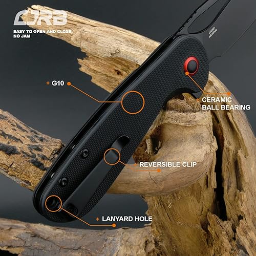 Miniatura 4 de CJRB LAGO - Cuchillo de bolsillo plegable con acabado satinado de 3.41 pulgadas AR-RPM9 mango negro G10, cuchillo EDC con bloqueo de botón para