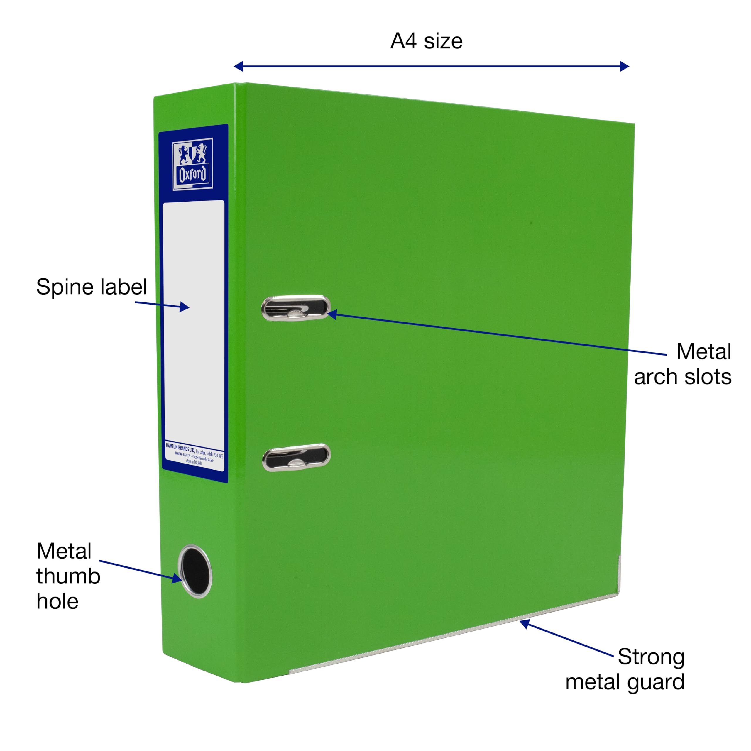 Oxford Premium A4 Lever Arch File, Bright Green Single Folder, Heavy Duty, Light Green - Image 2