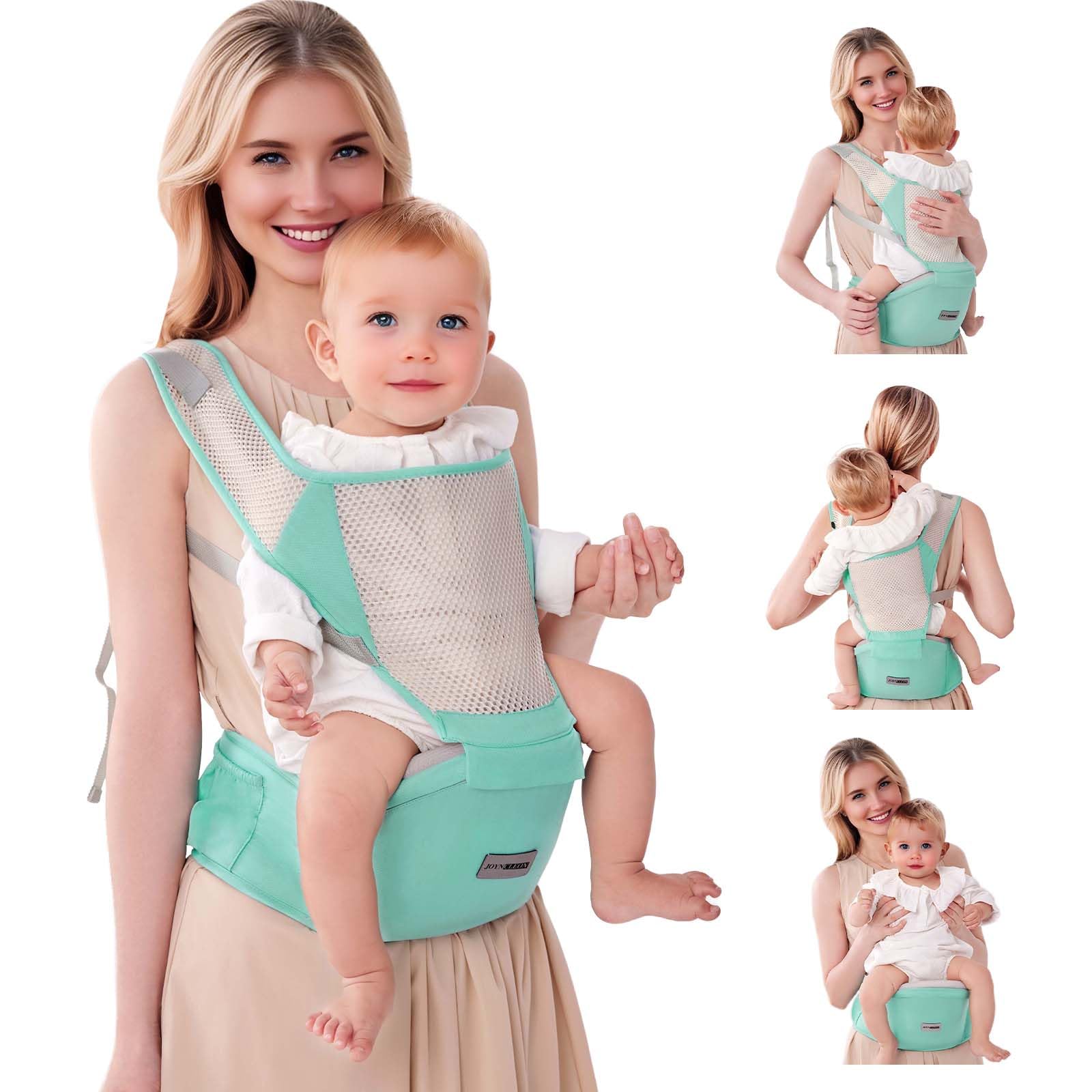 Fular portabebés y lateral – Mochila ergonómica para bebés y niños pequeños con asiento en la cadera, certificado ASTM, ligero y transpirable, 0 – 36 meses (negro) (verde)