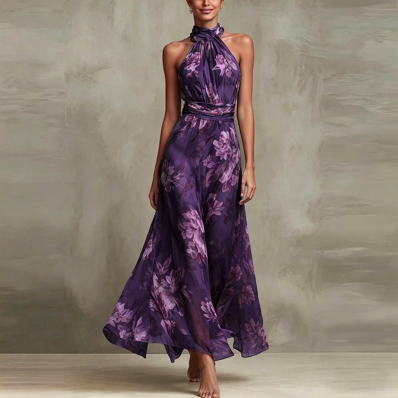 Vestiti Spalle Scoperte da Donna Abito Lungo Motivo Floreale Linea A Elegante Abito da Sera in Tulle Morbido E Traspiranti Vestito per Matrimonio Cocktail E Ballo