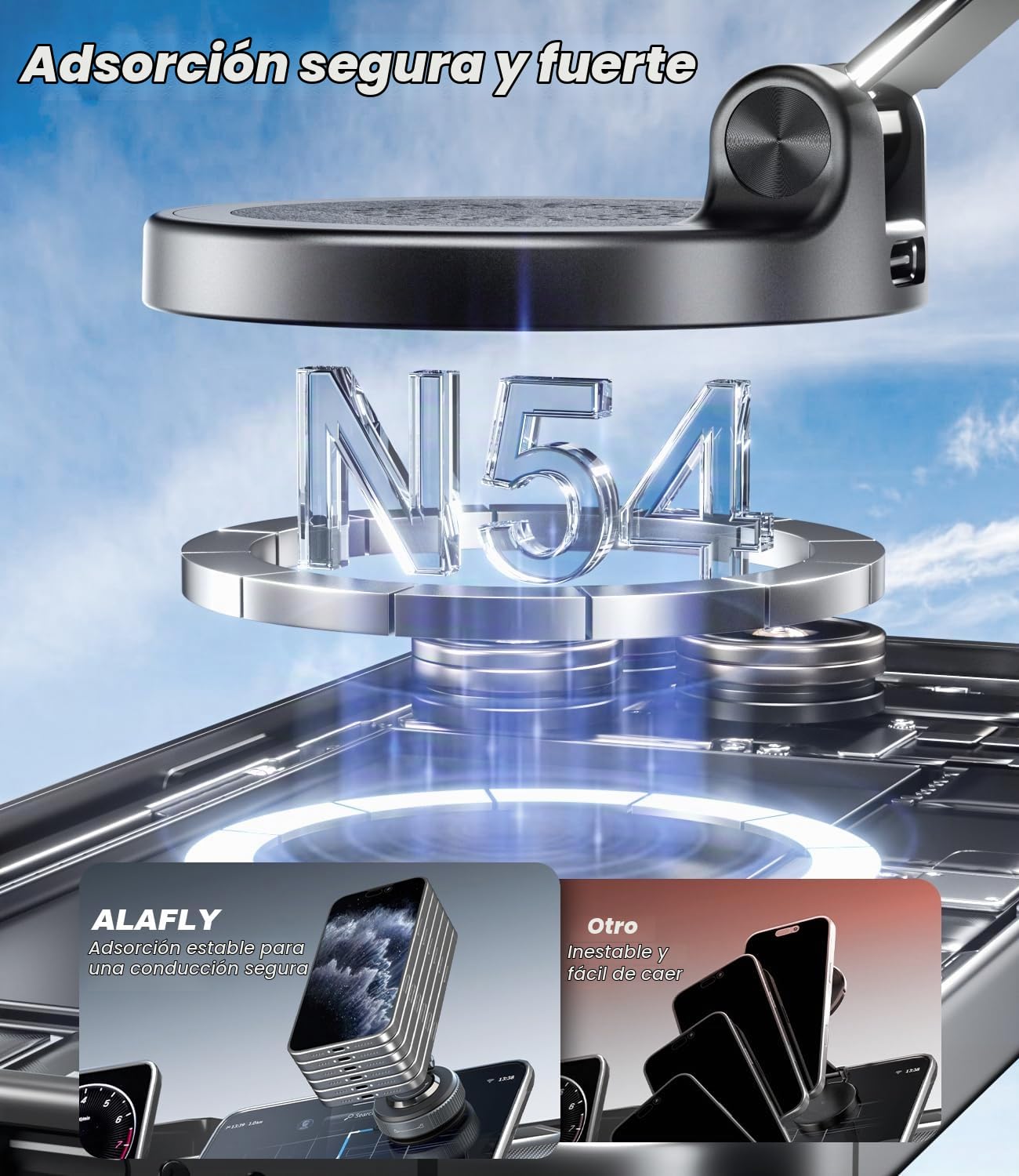15W Cargador Inalámbrico Magnético Soporte Móvil Coche, Nueva Ventosa Elástica con Mayor Potencia, 360° Ajustable Carga Cargador Coche para MagSafe iPhone 17/16/15/14/13/12 Series