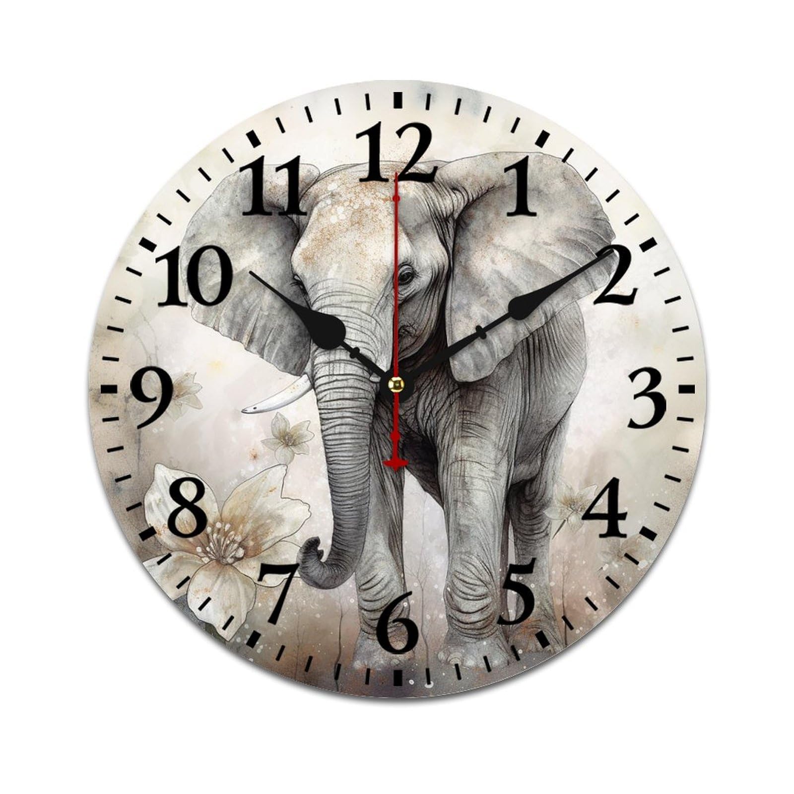 NTVOWPZO 10 Inch Wall Clock Wooden Animals Cute Elephant Battery Operated Wall Clocks Silent Non-Ticking Square Wall Clock for Living Room Kitchen Home Office Wall Decorative Clocks