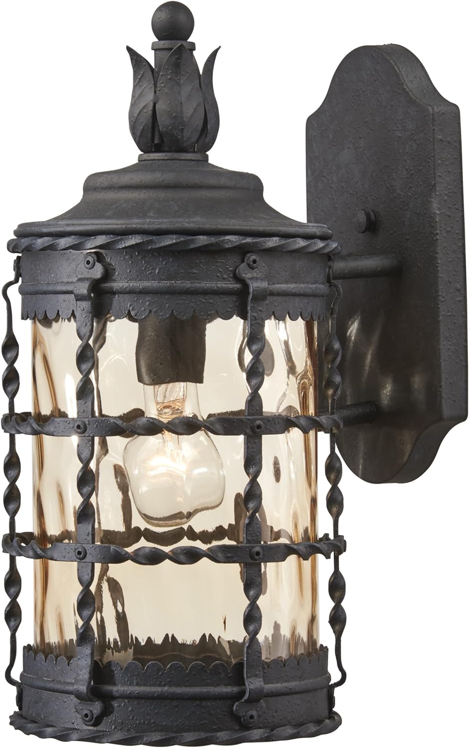 Spanish Iron Outdoor Wall Mount Light with Champagne Glass