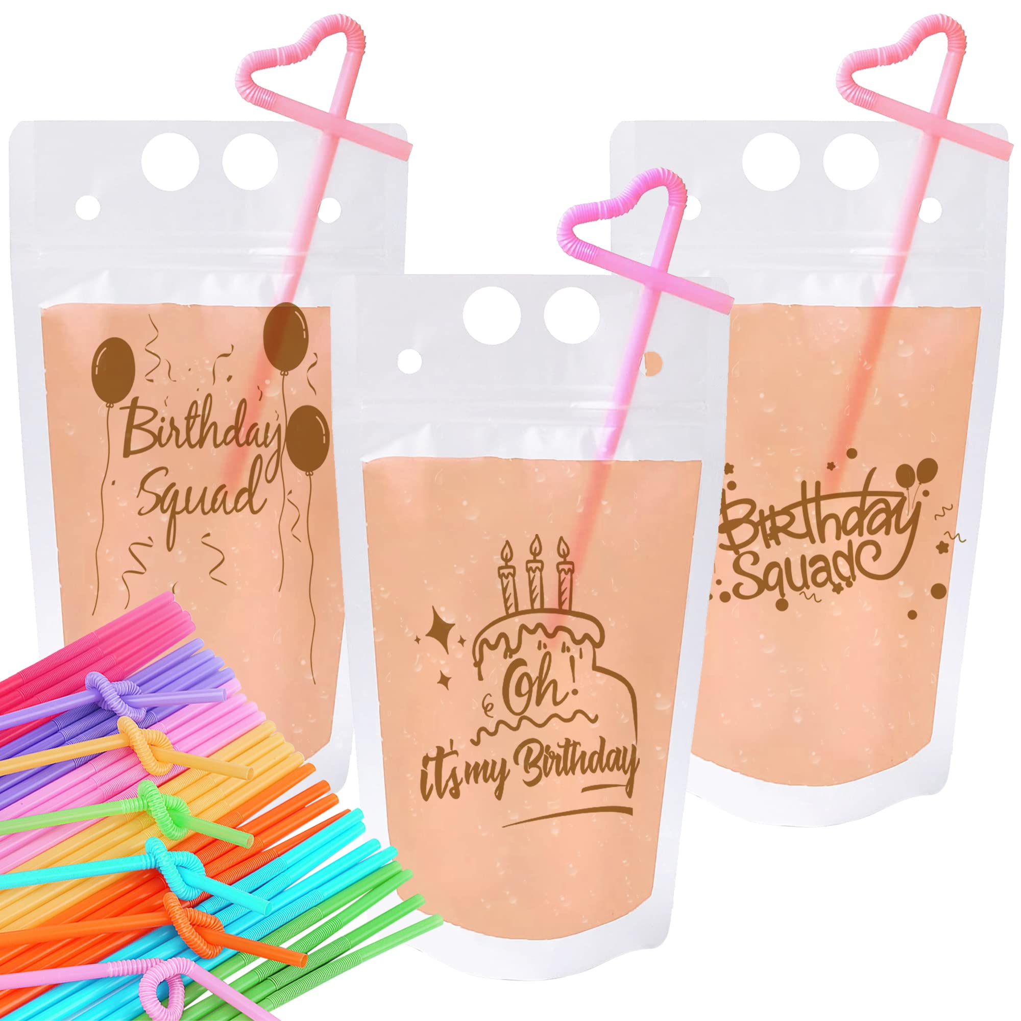 Buy 26PCS Birthday Drink Pouch Cups with 26 Straws Reusable Drink
