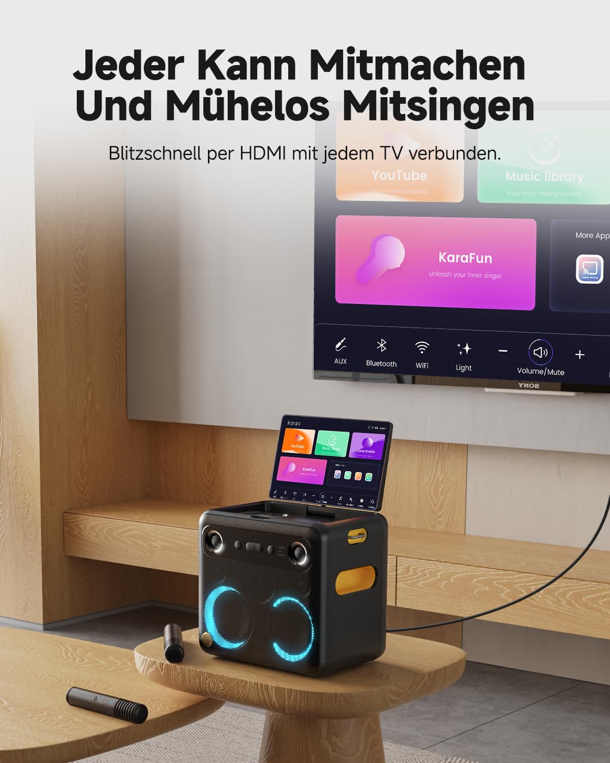 Ikarao Break X2 Karaoke-Maschine mit 10,1" Touchscreen, 300W Bluetooth Lautsprecher, 2 kabellose Mikrofone & LED-Lichteffekte – Ideal für Geburtstage, Familienfeiern & Events