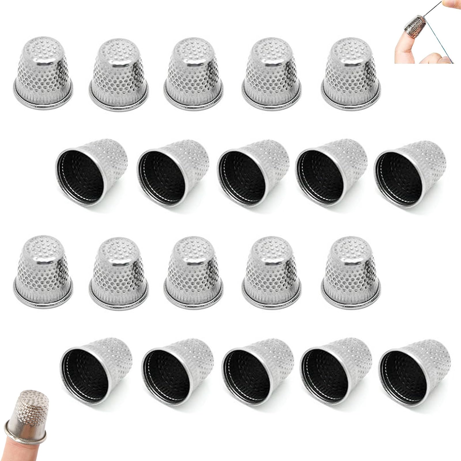 CAILI 20 Dés à Coudre en Métal Argenté, Dés à Coudre Vintage, Petits Outils Couramment Utilisés pour Coudre à La Main, pour Trav