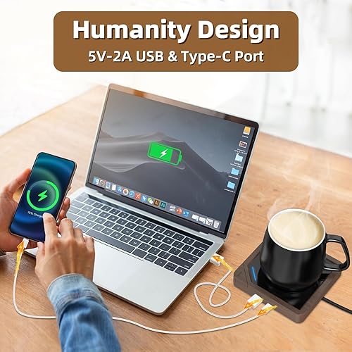 Miniatura 9 de Calentador de taza de café con 2 puertos de carga USB calentador de cera de vela de apagado automático, accesorios de café para bebidas calentadas