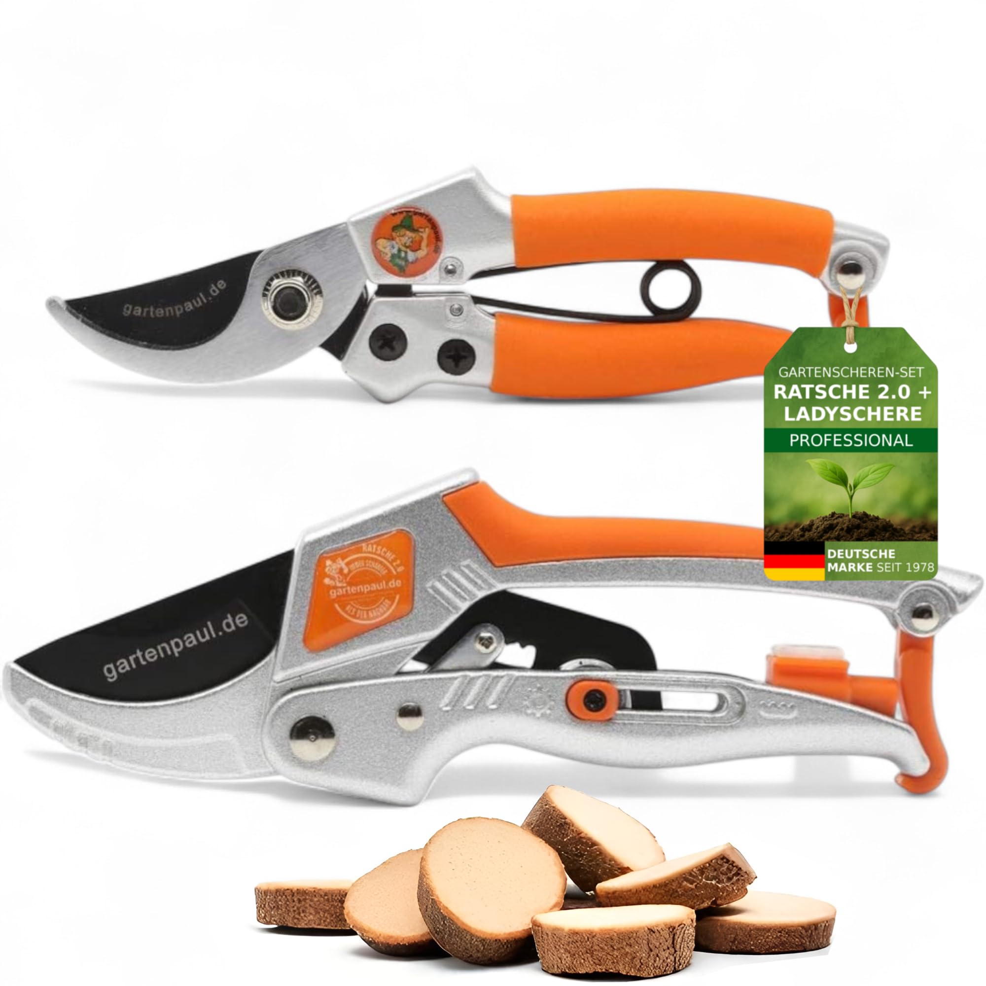 Gartenscheren Set, klein & groß Profi Hybrid Bypass-Gartenschere, Ratsche 2.0 mit zwei Antrieben + Ladyschere für kleine Hände, Ratschen Gartenwerkzeug Pflanzenschere Blumenschere