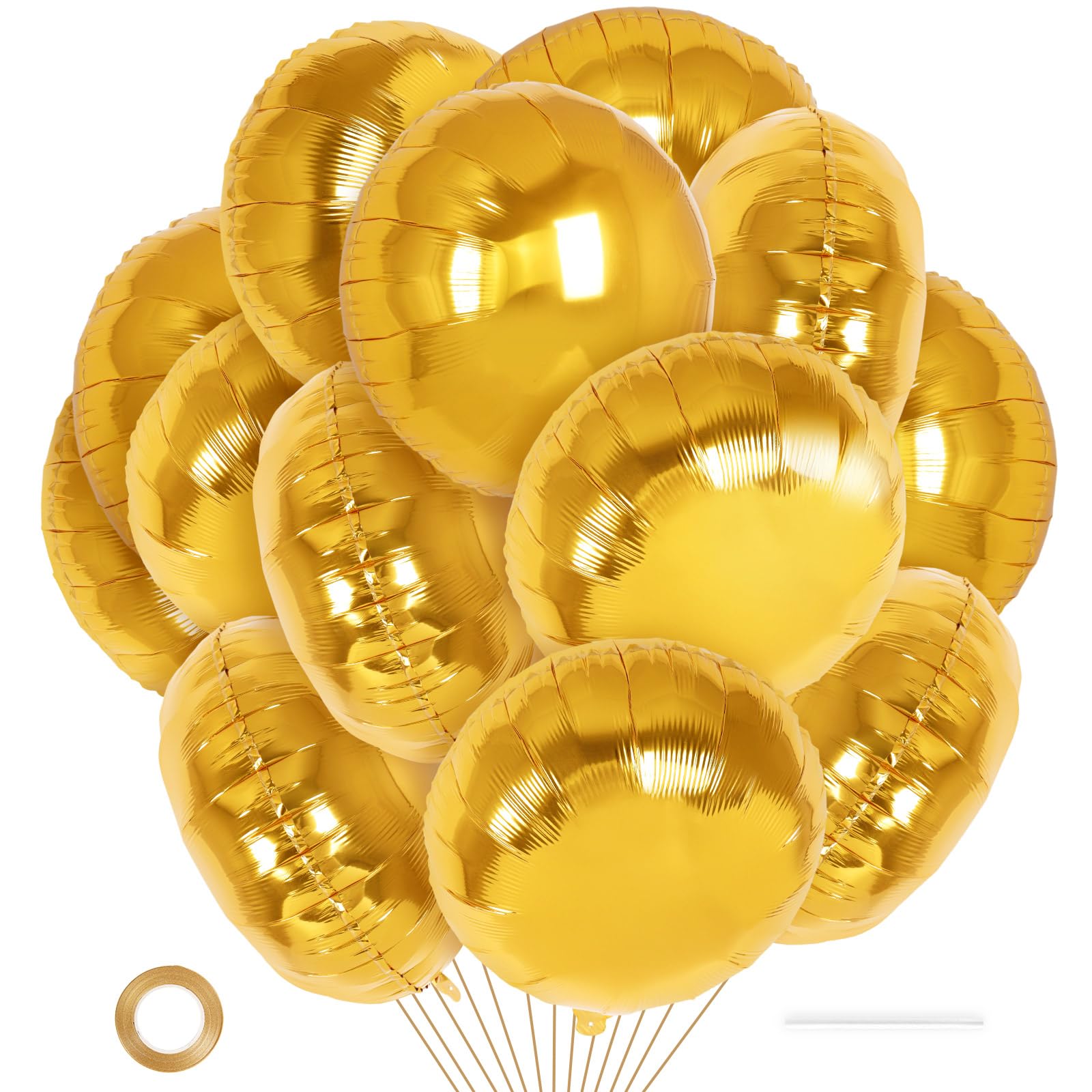 20 Pcs Gold Round Shaped Balloons,18 Inch Round Foil Balloon,Giant Round Mylar Balloon Helium Balloons for Birthday Party Baby Shower Wedding