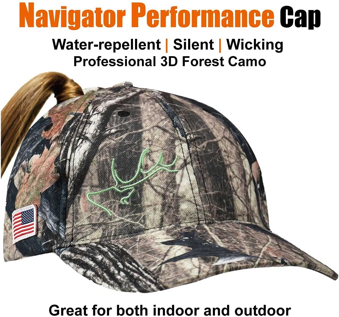 EDTREK Womens Performance Cap Hat with Ponytail Hole - Camo and Blaze Orange Hunting Hats - Image 3
