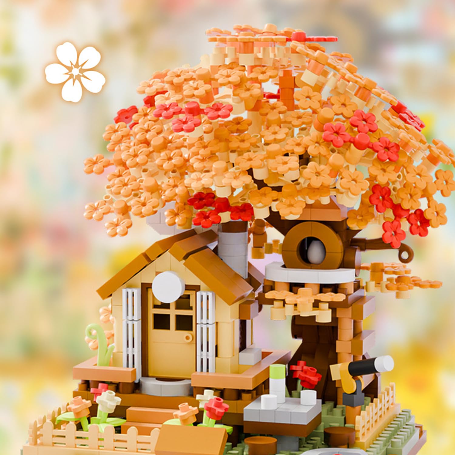 Cherry Blossom Tree House Micro Building Blocks Set, 690PCS Cherry Blossom Tree House Building Blocks Set - Image 3