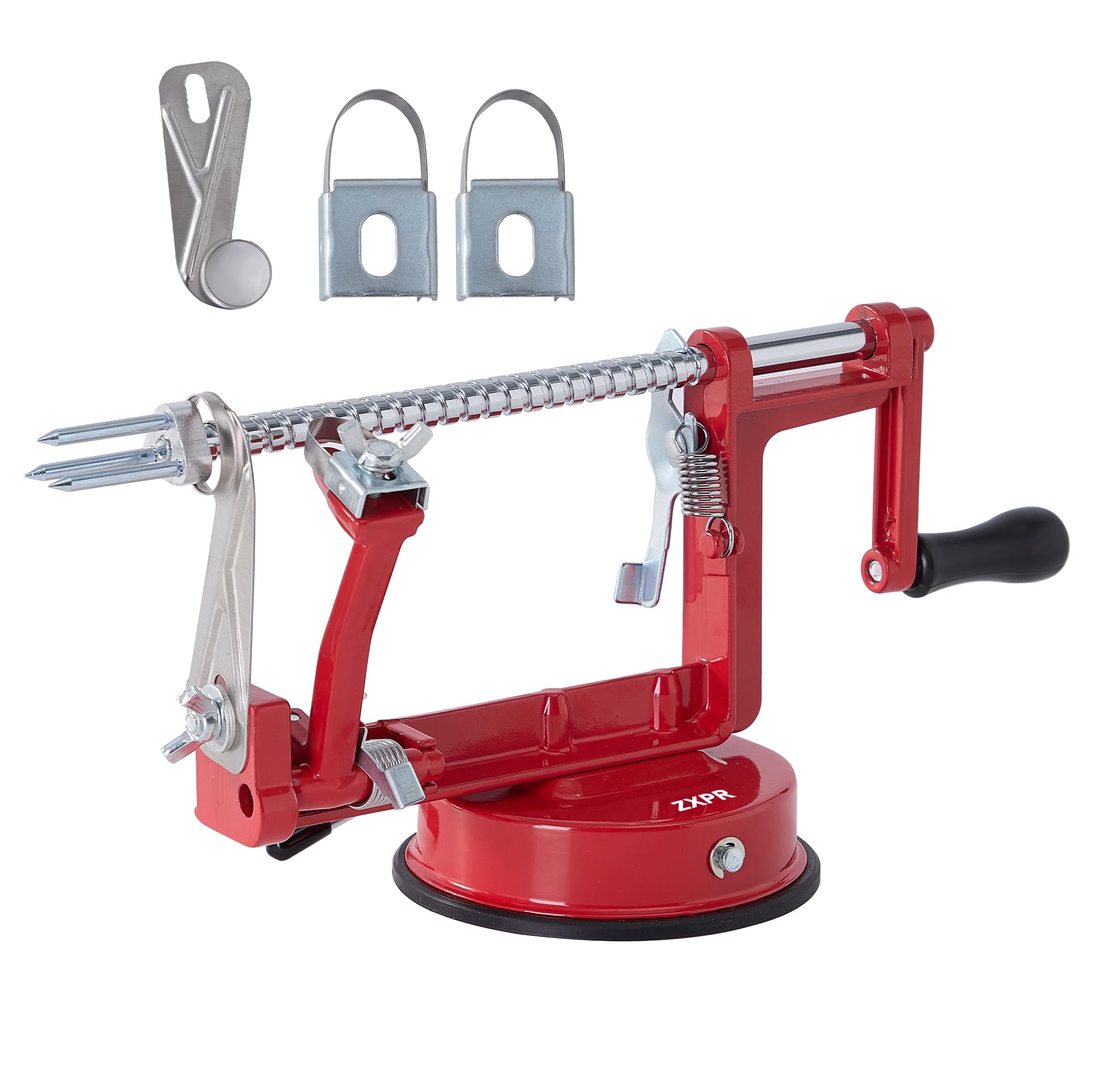 ZXPR Apple Peeler Corer and Slicer Machine - 3-in-1 Apple Corer Remover with 3 Extra Stainless Steel Blades, Anti-Slip Powerful Suction Base & Adjustable Blade, Easy to Use Peeling Tool for Kitchen